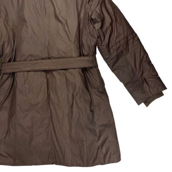 Anne Klein Rabbit Fur Trimmed Coat Sz M Brown Down Filled Belted Classic Jacket - Picture 10 of 16